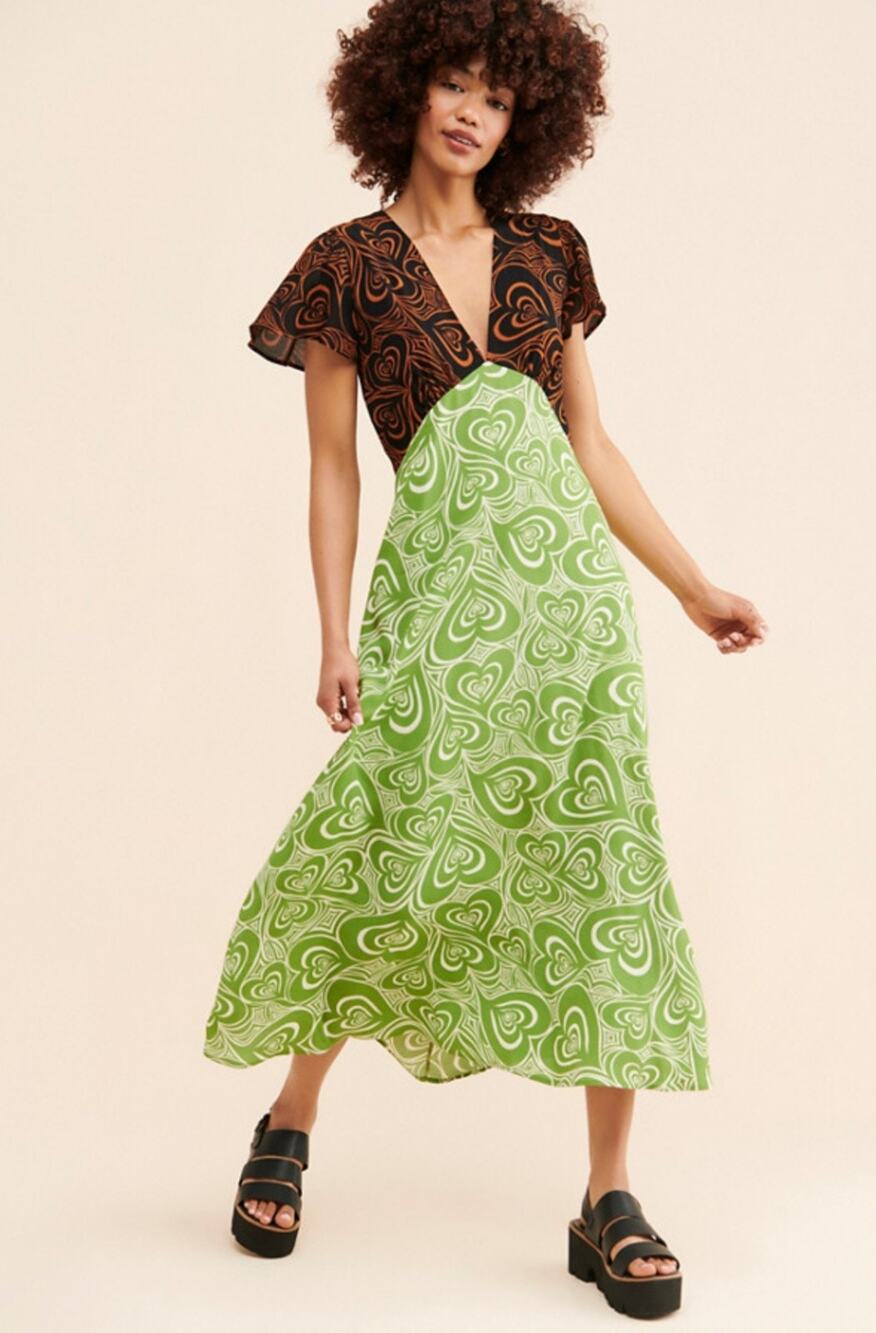 Lisa Says Gah Grace Green Orange Hearts Midi Dress New 3XL